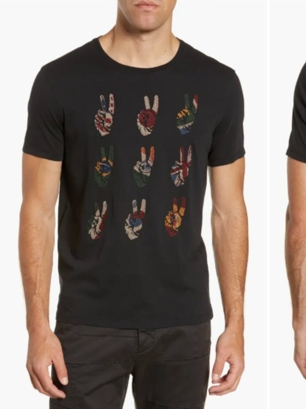 John Varvatos Star USA Peace Hand Sign Embroidered T-Shirt Black XL Grunge $118